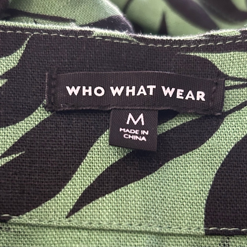 Who What Wear Linen Blend Green and Black Leaf Print Dress with Pockets M - Picture 9 of 10